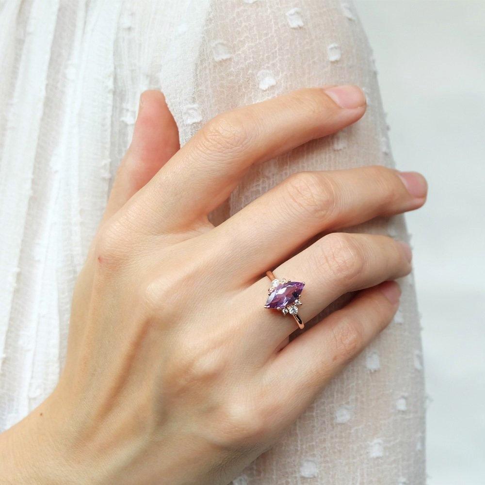 1.40 Carats 14k Solid Rose Gold Amethyst Engagement Ring - SOVATS