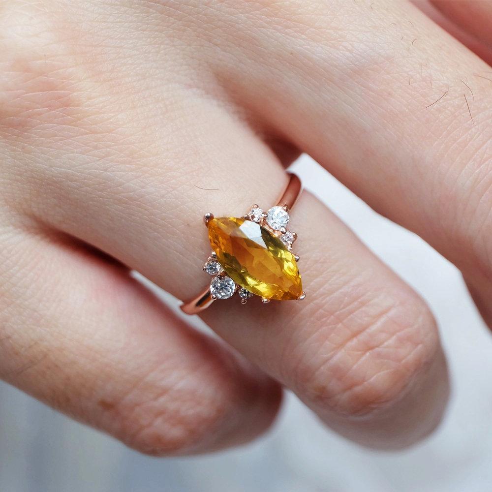 1.40 Carats 14k Solid Rose Gold Citrine Engagement Ring - SOVATS