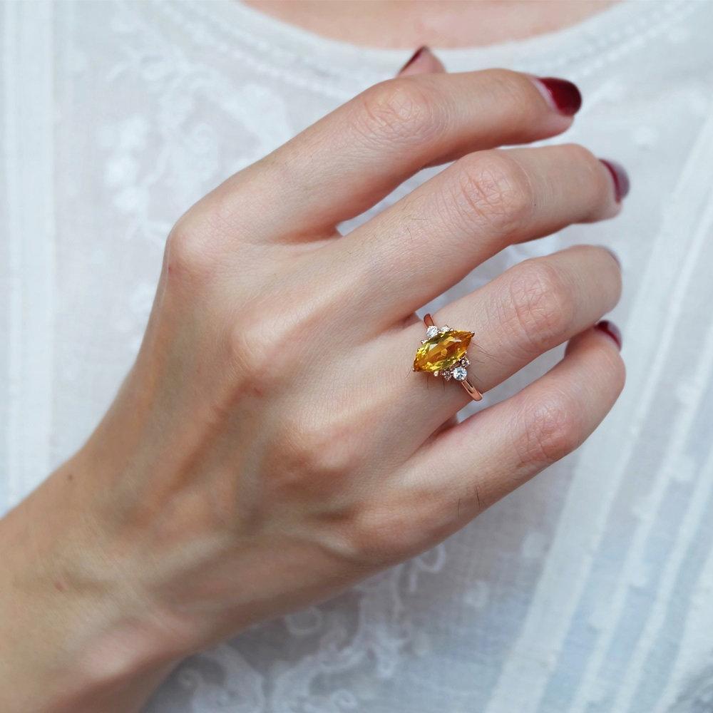 1.40 Carats 14k Solid Rose Gold Citrine Engagement Ring - SOVATS