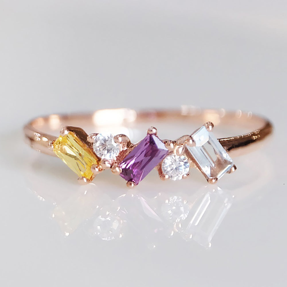 3 Color Stone Ring with diamonds